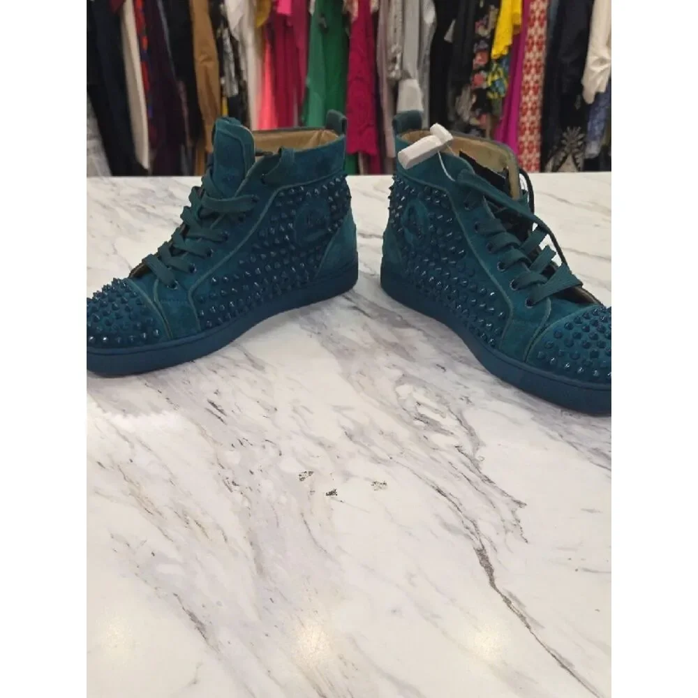 Christian Louboutin Teal Spike Suede High-Top Sneakers